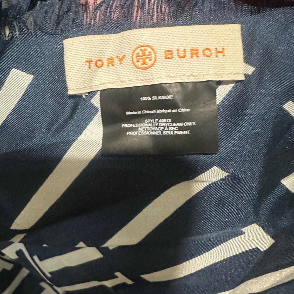 Tory Burch Navy and White T Silk Scarf